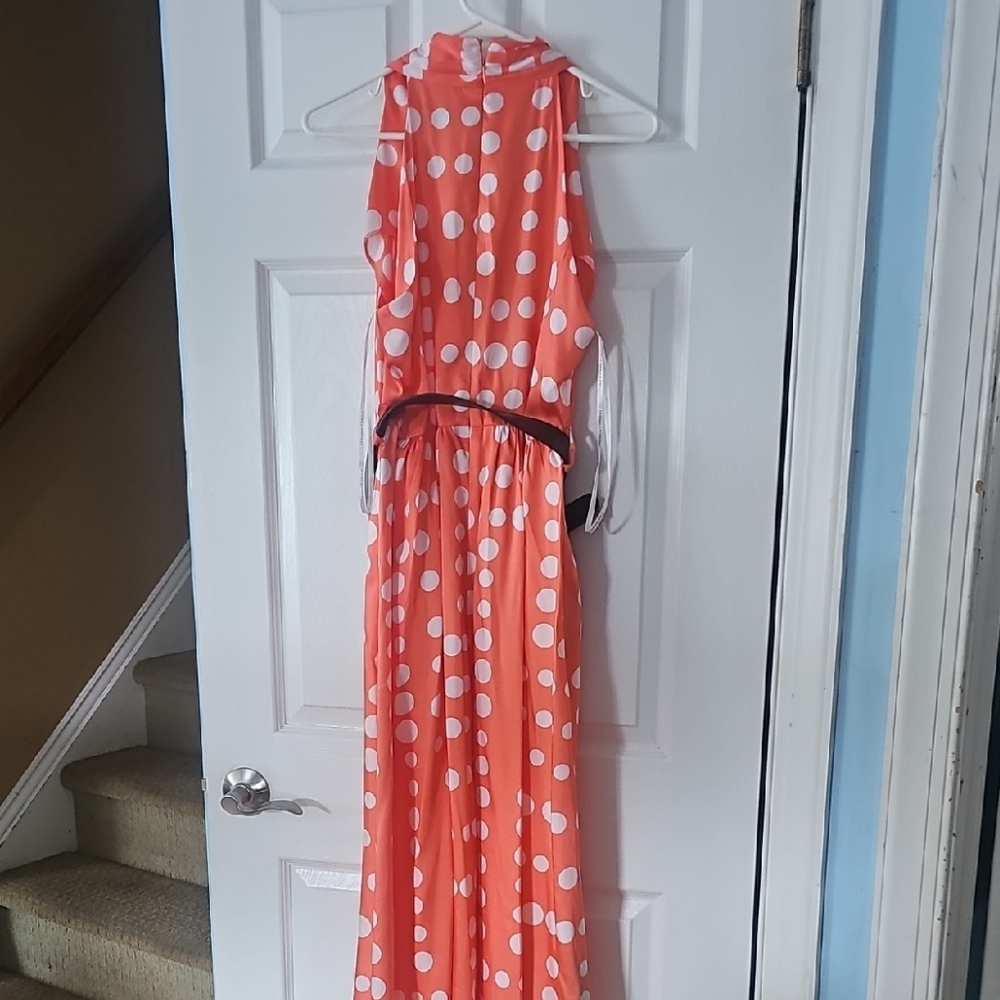 Donna Karan Coral Polka Dot Midi Dress - Picture 4 of 5